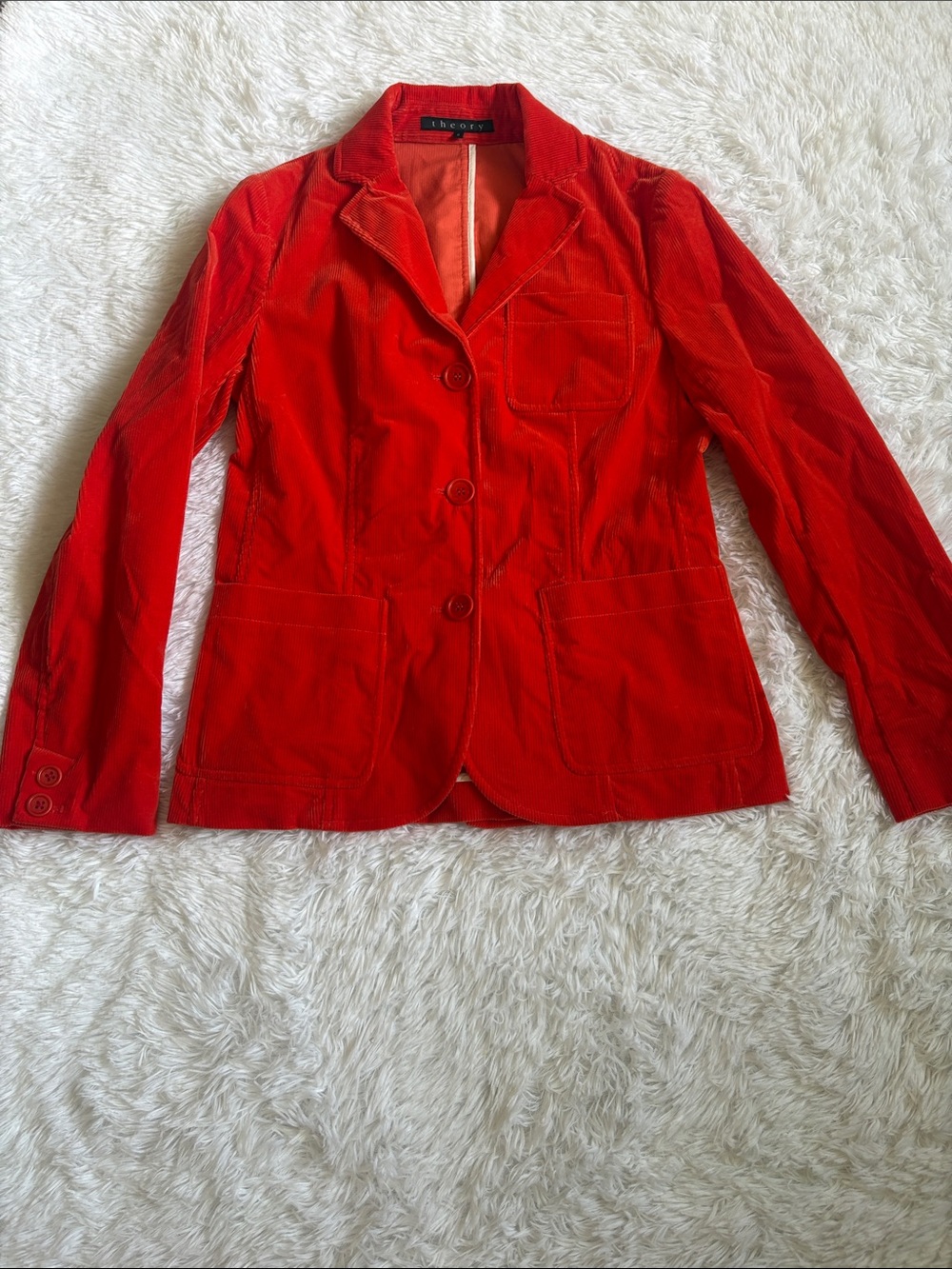 Theory Bright Orange Corduroy Button Front Blazer Jacket Size 0
